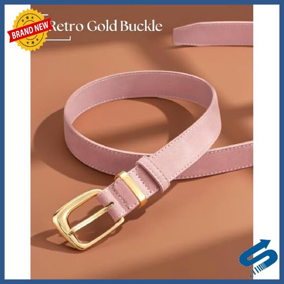 Women\'s Suede Leather Belt with Gold Buckle for Dresses Jeans main image 6